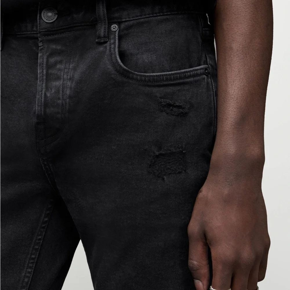 All Saints Cigarette Skinny Damaged Denim Cotton Black Jeans